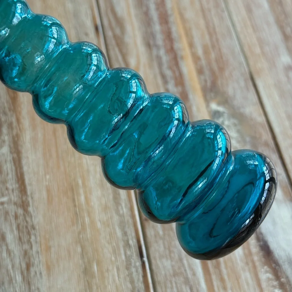 Vintage Teal Blue Stacked Bubble Vase - Picture 2 of 7